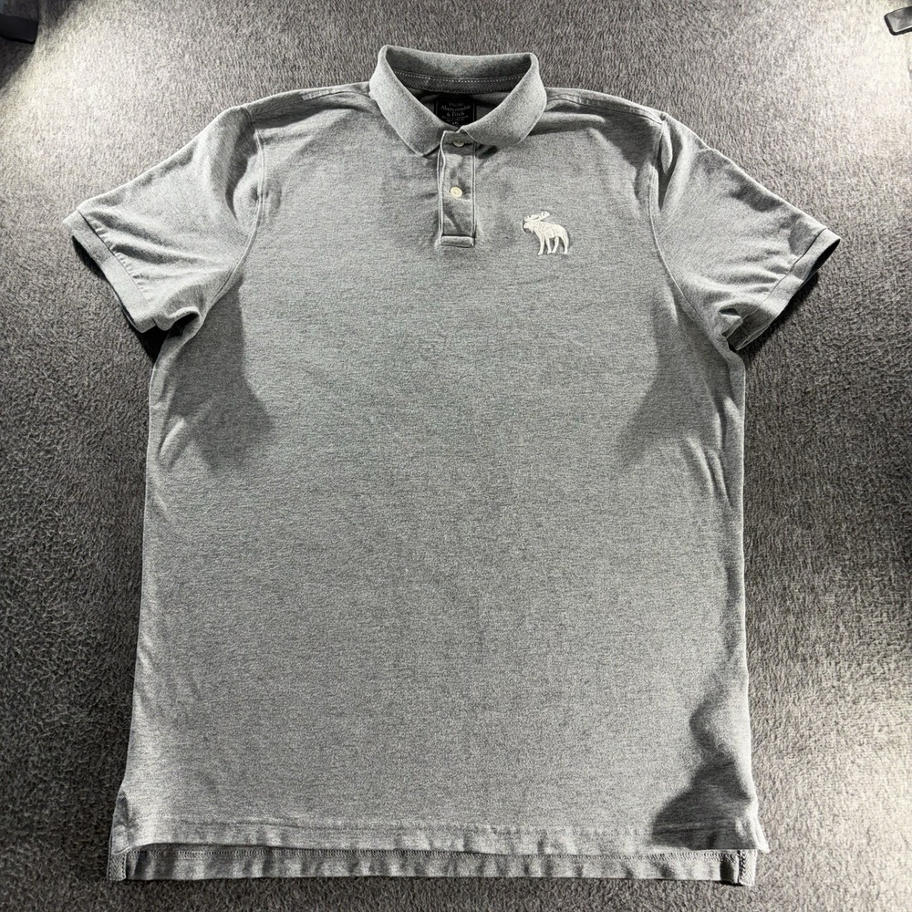 Abercrombie & Fitch Y2K Polo Shirt Mens Size 2XL Gray Embroidered Big Moose
